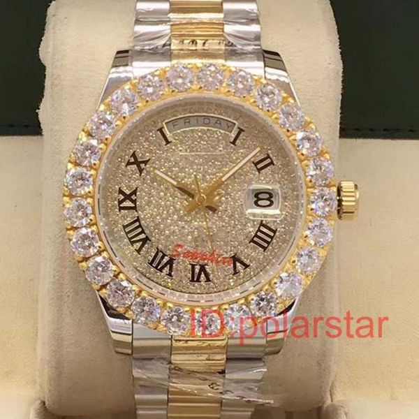 

stainless steel automatic mechanical diamond watch men date president 2813 luxury mens watches montre de luxe, Slivery;brown