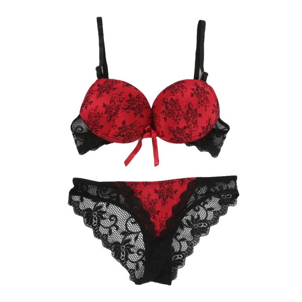 

super rouge noir dentelle push up bra set de lingerie dames, Red;black