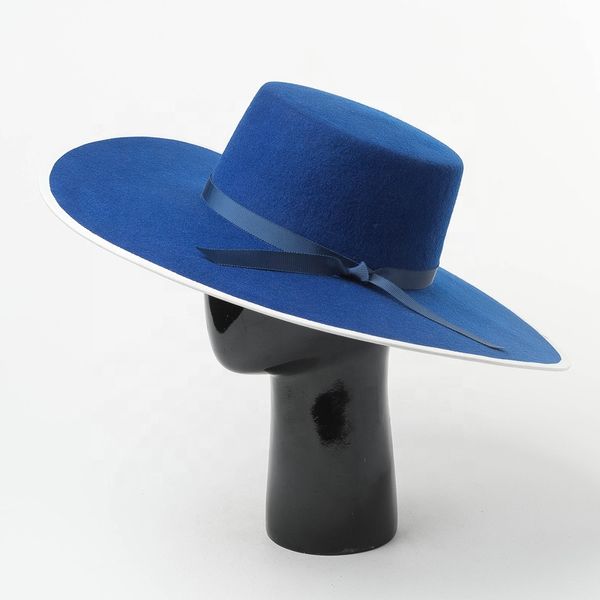 

royal blue delux wool felt wide brim hat for women lady outdoor activity fashion dress