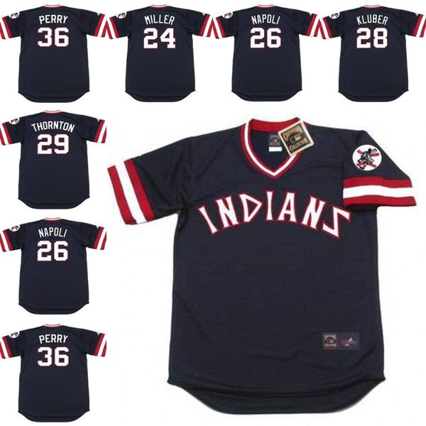 

джерси бейсбол кливленд 28 corey kluber 26 mike napoli 29 andre торнтон 24 miller 36 gaylord perry сшитые, Black