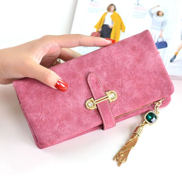 

women's wallet women's long multi-functional large capacity zipper tassled pendant scrub purse clutch bag, Red;black