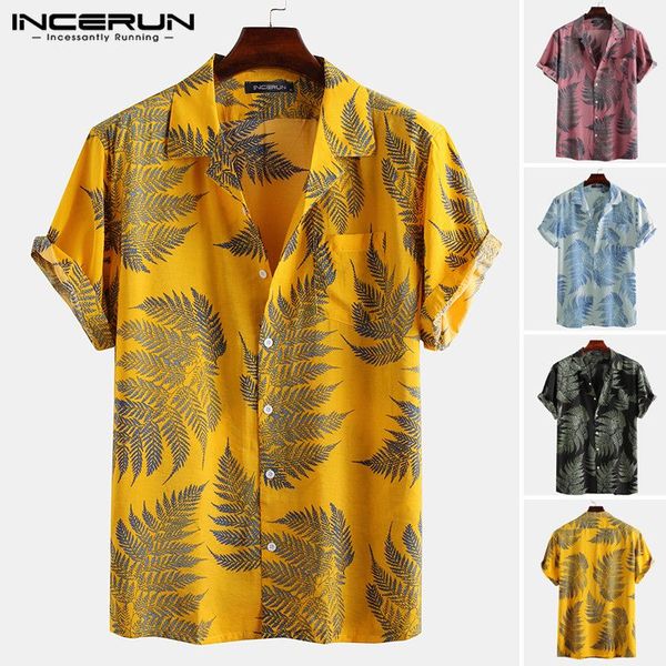 

men's casual shirts 2021 summer printed men hawaiian shirt short sleeve holiday streetwear lapel beach tropical camisas hombre incerun, White;black