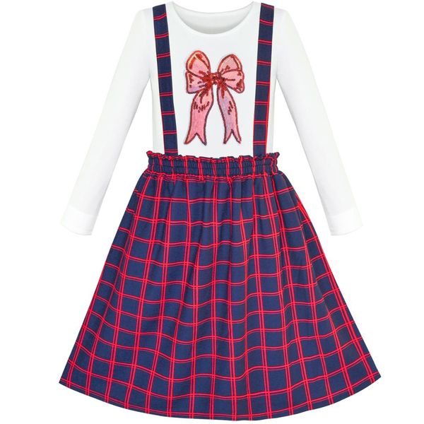 

2 pieces set girls dress t-shirt suspender school 2019 summer princess wedding party dresses kids clothes pageant sundress, Red;yellow