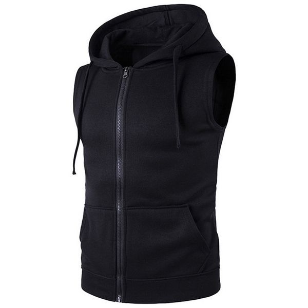 

new solid vest men fashion sleeveless hoodies cardigans jacket autumn causal zipper pockets vest waistcoat clothes, Black;white