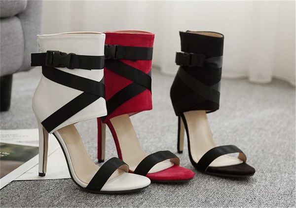 

fashion women's shoe new fish mouth cross belt super high heel sandals sizes 35 to 43, Black