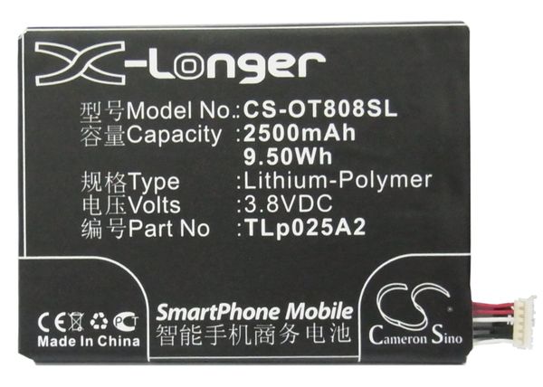

cameron sino высококачественная батарея tlp025a2 для tcl / alcatel ot-8000d, 8008, j920, j926t, j928, j929l, s830u, s860, s960, s960t, y710