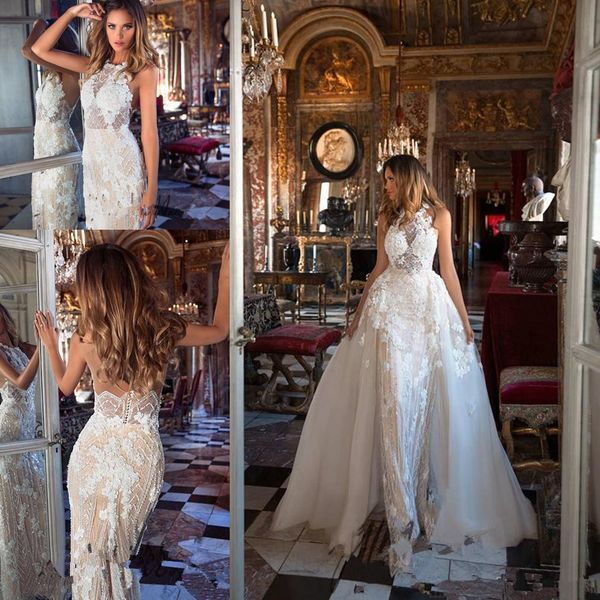 

красивая bling bling бисером свадебные платья сада с съемные поезд аппликация кружева оболочки backless garden свадебные платья милы nova, White