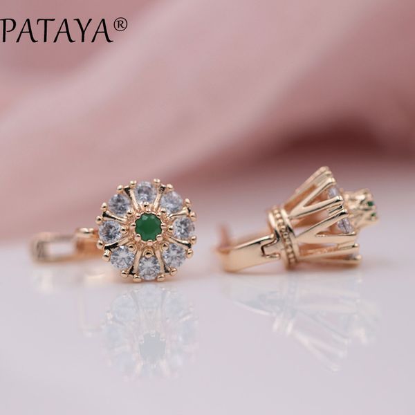 

pataya new arrivals bridal 585 rose gold green natural zircon lotus drop earrings women wedding romantic jewelry multicolor, Silver