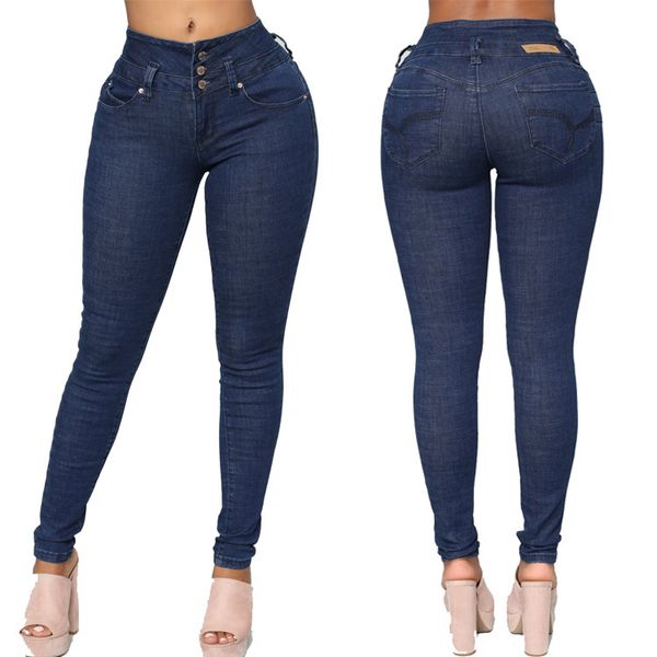 

europe and america wish quality high-waisted ultra-stretch skinny jeans foreign trade export south america tro, Blue
