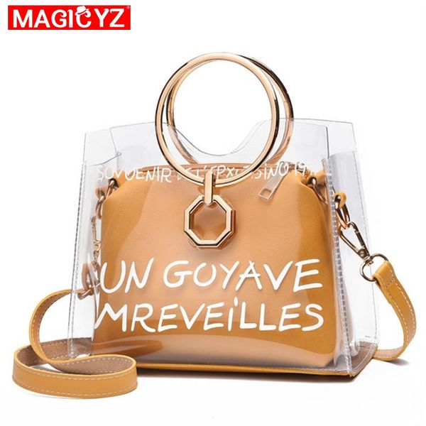 

metal ring clear transparent pvc women bags letter jelly 2sets women messenger crossbody bag handle composite females bolsa