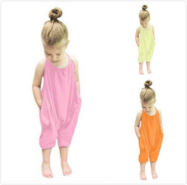 

toddler kids baby girls strap romper jumpsuit harem pant trousers clothes pink yellow orange 3 colors, Blue