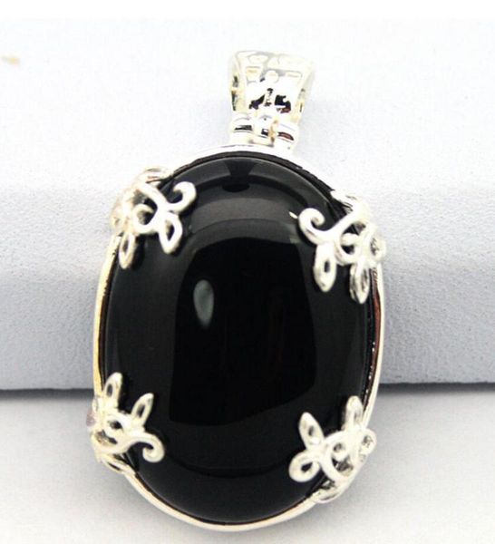 

vintage 925 sterling silver natural black jade designed pendant 35x20mm