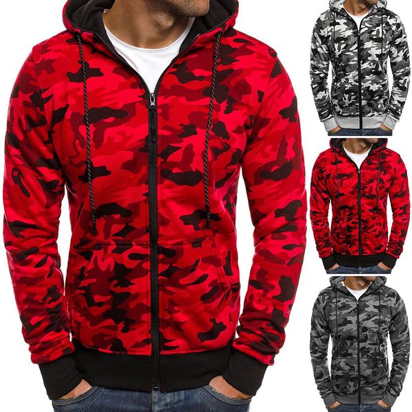 

men camouflage printing fashion autumn hoodies slim fit stylish long sleeve coat streetwear men hooded winter coat, Black