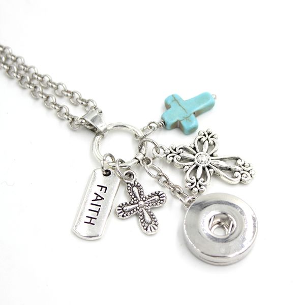 

new arrival women jewellery wholesale interchangeable jewelry faith cross pendant necklace 18mm snap button necklace gifts, Silver