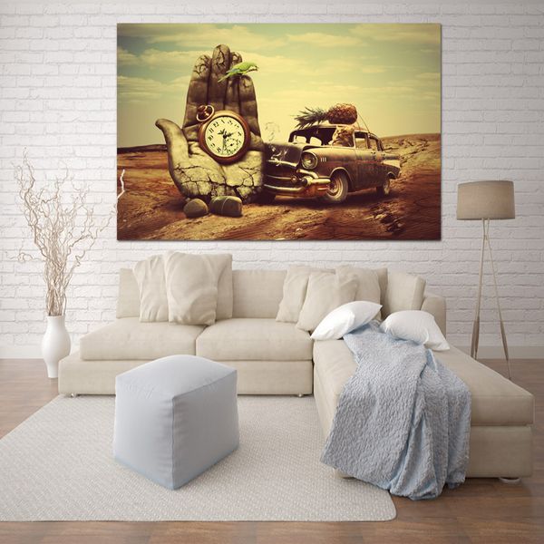 

wall decor classic art salvador dali hand watch car pineapple parrot canvas art painting prints poster for living room