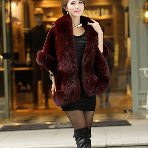 

luxury elegant womens faux mink cashmere winter warm fur coat shawl cape fashion solid ladies faux fur poncho