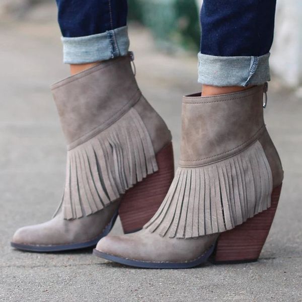 

heflashor fashion bohemian women boots tassel faux suede leather ankle boots woman girl shoes buckle booties ladies shoes, Black