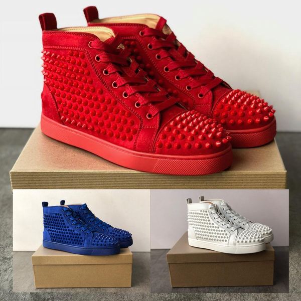 

2019 new fashion high pik spiked men shoes designer shoes studded spikes red bottom sneakers black white leather flat party shoes