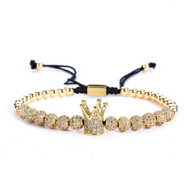 

2020 fashion new royal crown charm bracelet men gold braided adjustable men bracelet for hip hop gifts, Golden;silver