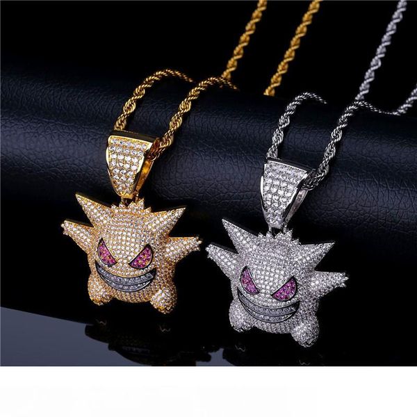 

ghost cartoon pendant hip hop necklace for men 2018 new fashion cz ice out hip hop jewelry 18k gold plated, Silver