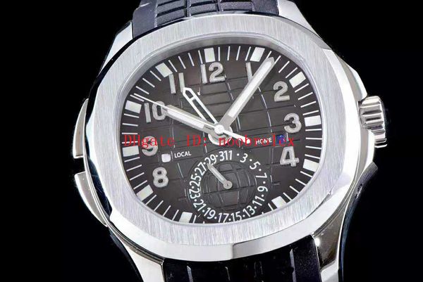 

gr complication aquanaut 5164a gmt watch swiss cal.324 automatic 28800 vph 18k platinum case date and day display sapphire rubber strap, Slivery;brown