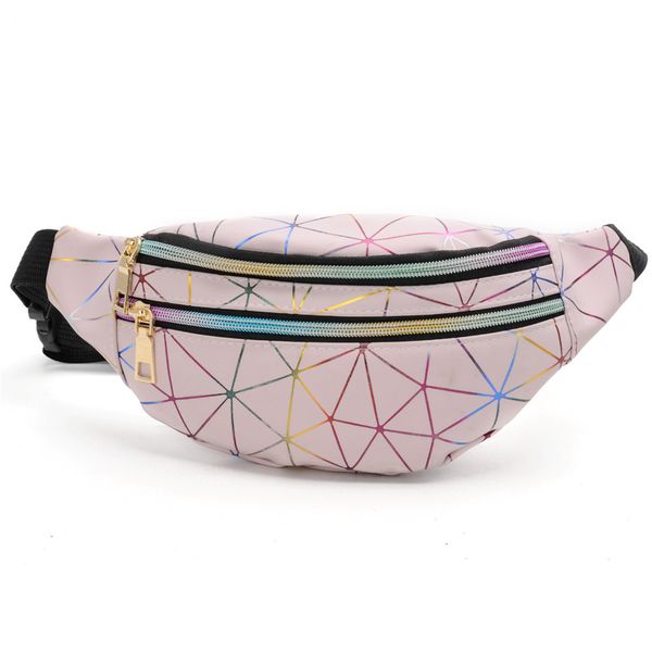 

holographic waist bags women pink silver fanny pack female belt bag black 2019 new geometric waist packs laser chest phone pouch