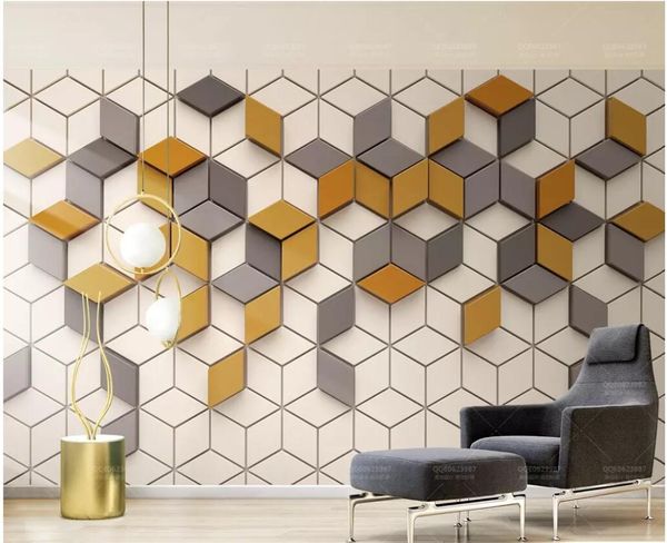 

3d p wallpaper custom mural modern yellow mosaic polygon stitching background home decor living room wallpaper for walls 3 d