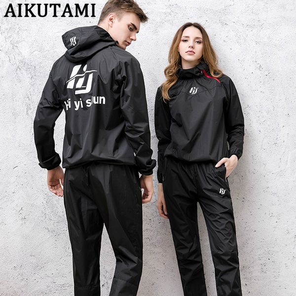 

sportswear tracksuit sweat lose weight jogging suits for men and women running sets gym wear sport suit training workout clothes, Black;blue