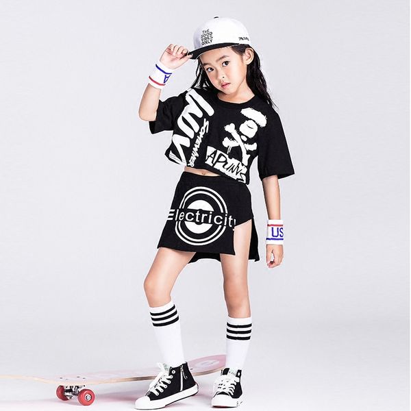 

modern dance clothes for girls new children's hip-hop jazz dance costumes suit hiphop hip-hop performance clothing, Black;red