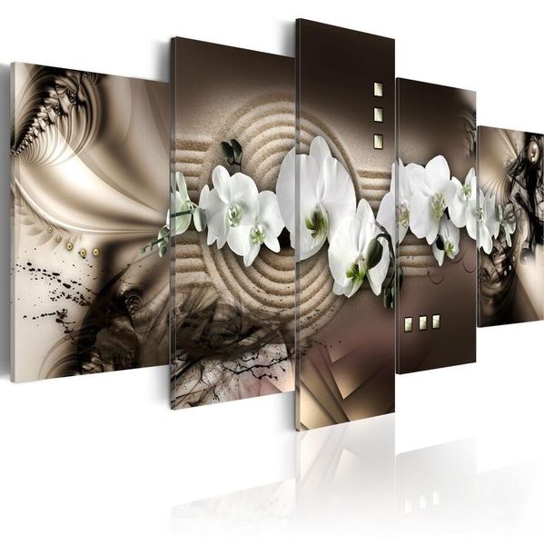 

modern decorative painting 5pcs/set abstract ink orchids flower art print frameless canvas painting wall picture home decoration no frame