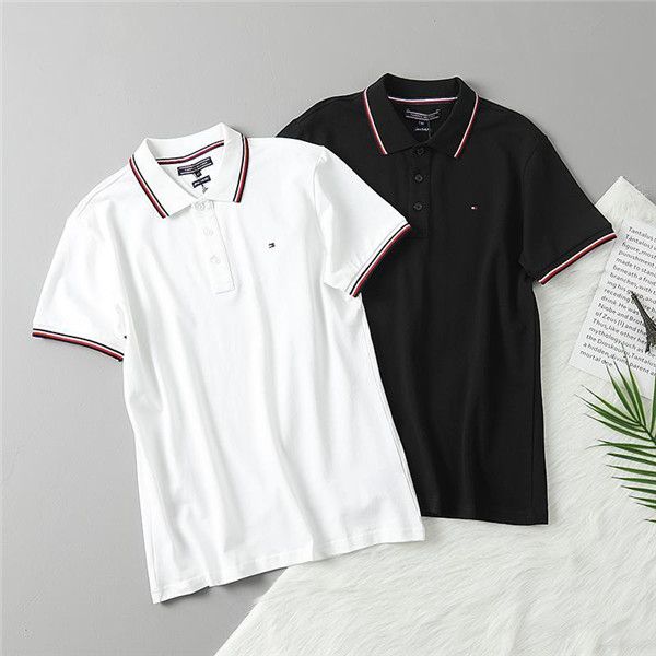 

fashion preppy style paris luxury chest logos embroidery designer men's polo short sleeve tee breathable vest simple tshirt polo for me, White;black