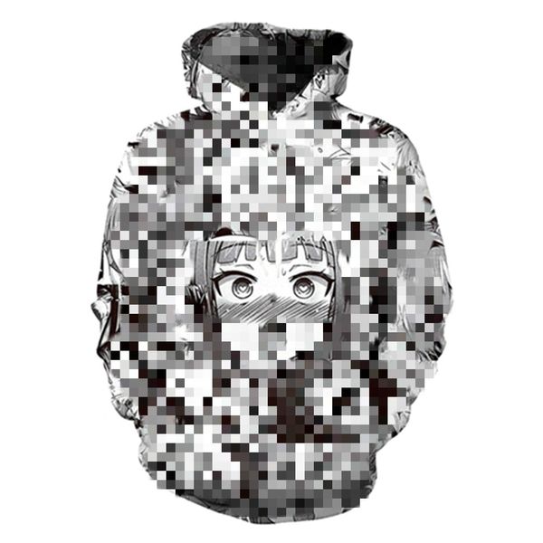 

3d ahegao anime hoodie sweatshirt hooded men shy girl face sweatshirts anime streetwear harajuku oversized zipper jacket clothes, Black