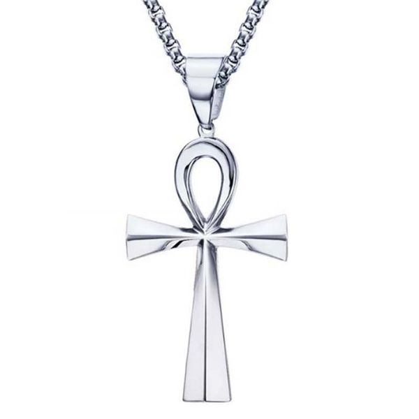 

removable ankh necklace pendant surgical steel chain life cross egyptian men jewelry the key of the nile 23in, Silver