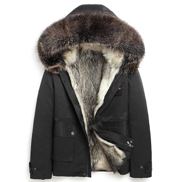 

dajane winter cold outdoor thickening man fur wolf fur coat winter fashion big collar parker coat hooded jacket fashion, Black