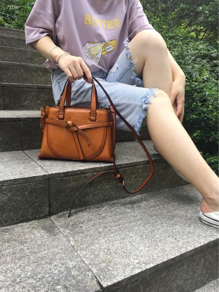 

genuine leather women's portable messenger bag vintage handmade bag bow shoulder
