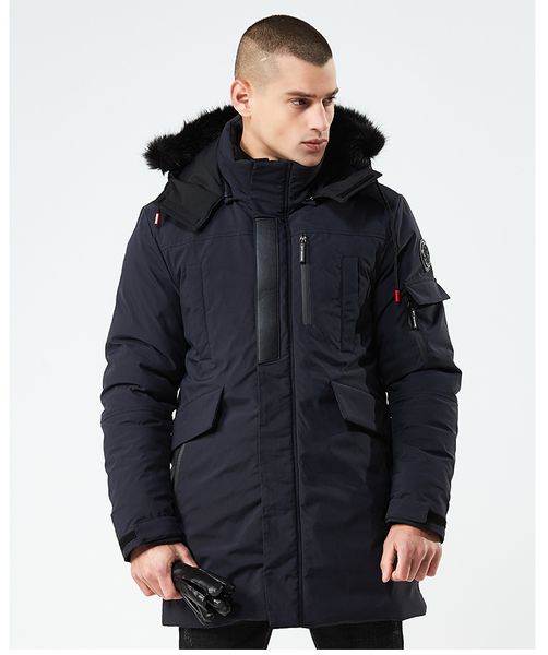 

eu style winter thick down coats jackets for men hooded fur designer jacket middle long windbreaker outwear, Black