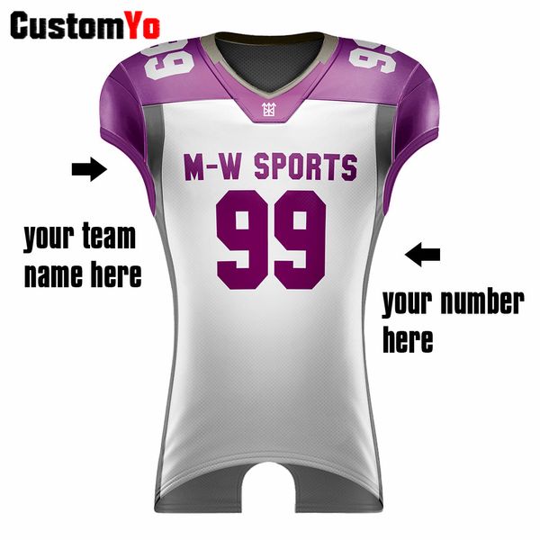 

custom team name printing logo wholesale purple and white american football jersey
