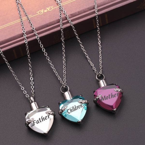 

birthstone women stainless steel pendant necklace lady necklace human ashes urn funeral memories men pendant jewelry multicolors, Silver