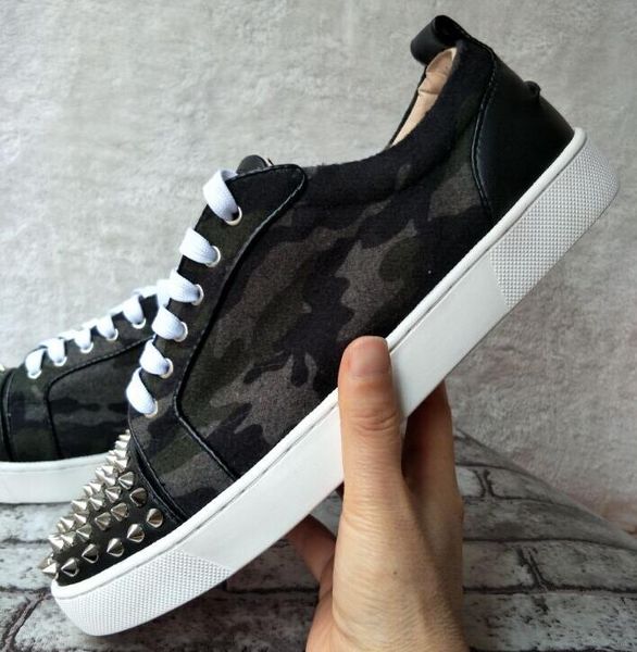 

low leopard leather & spikes casual flats red bottom shoes 2018 new for men and women party designer sneakers lovers genuine leather t07, Black