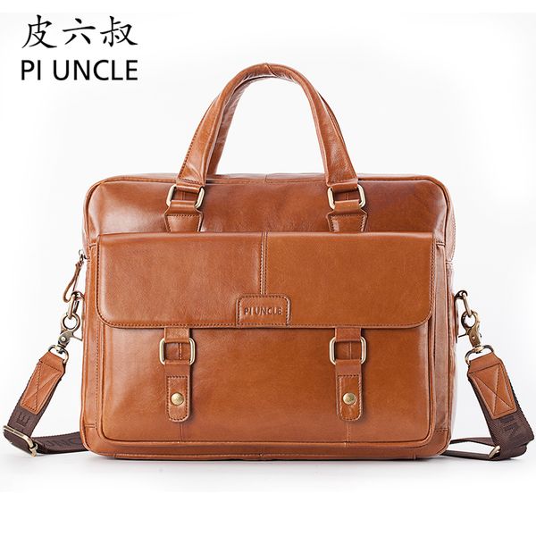 

pi uncle genuine leather briefcase real leather crossbody bag shoulder bags male documents bag handbag office business