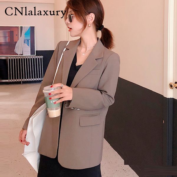 

vintage single button office ladies blazer mujer long sleeve loose suit coat jacket women blazers female 2020 marynarka damska, White;black