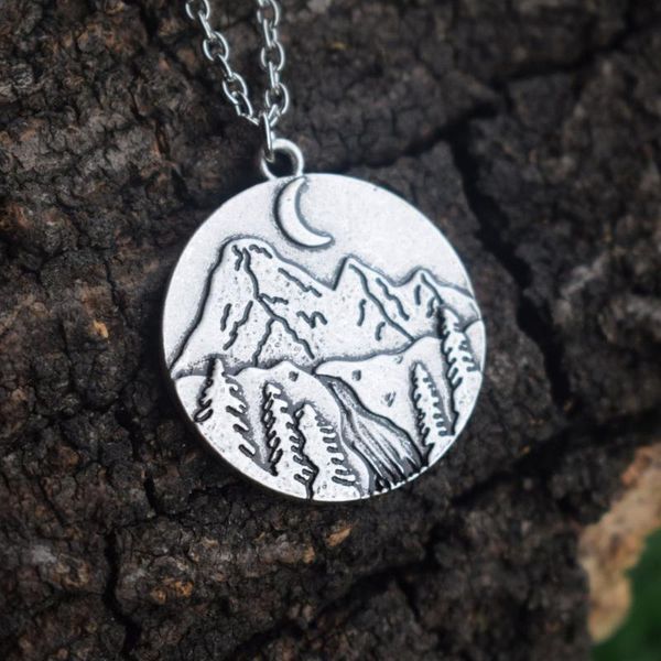 

1pcs nature the river under mountain necklace moon jewelry camping, Silver