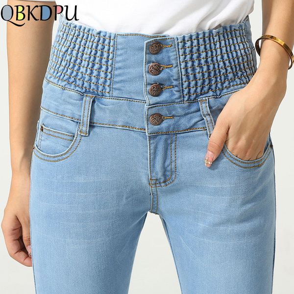 

mom's 2019 denim pants fashion women elastic high waist skinny stretch jean female spring jeans feet pantalones mujer plus size, Blue