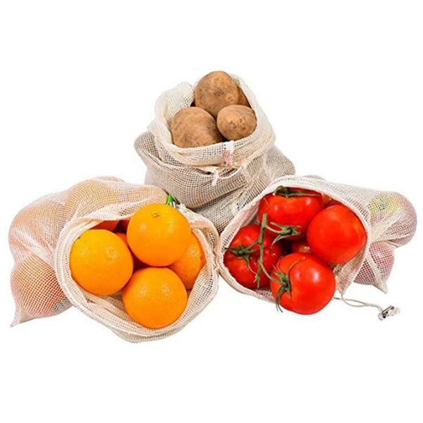 

10 pcs/set 25x30cm degradable organic cotton mesh bag vegetable cotton mesh bag fruit mesh bag reusable bags kitchen storage organization