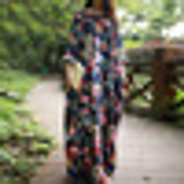 

new 2018 clothes women dresses autumn casual loose long sleeve floral dresses boho style cotton linen long maxi dress vestido, Black;gray