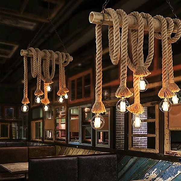 

Hemp Rope Pendant Lights Vintage Retro Loft Industrial Hanging Lamp for Living Room Kitchen Home Light Fixtures Decor Luminaire