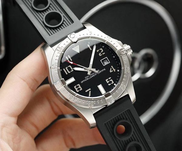 

new avengers automatic movement watch men 44mm black dial sweat rubber band male watch montre homme, Slivery;brown