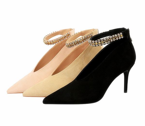 

epher suedette heeled boots crystal adorned ankle strap boots zipper heel ankle, Black