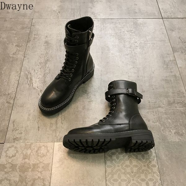 

increase in ins boots british wind 2019 new autumn style brilliant shoes with rough heels and black mid-heels