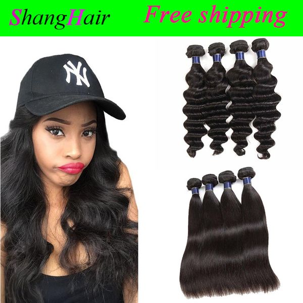 

плетение волос бразильское virgin human распущенные волосы deep перуанский малазийский индийский remy человеческих волос straight extensions, Black